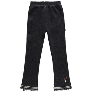 女童加绒打底裤外穿秋冬季弹力修身洋气一体绒裤子儿童黑色喇叭裤