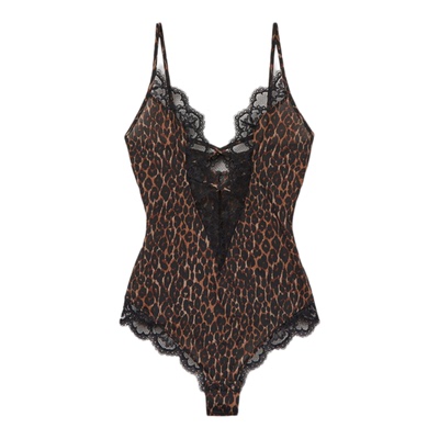 Intimissimi意舒漫高级性感豹纹蕾丝花边紧身修身连体衣BOD2589