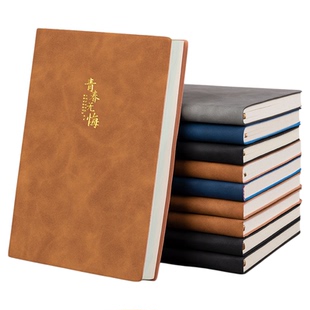 A6肤感烫金皮面笔记本子羊巴皮记事本a5软皮商务办公会议记录本皮面本b5加厚工作笔记本复古简约随身日记本