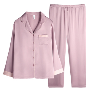 轩靓情侣睡衣女春秋季冰丝长袖夏天高级感仿真丝绸家居服男士套装