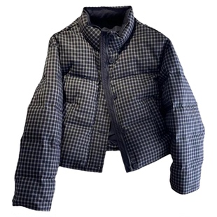 韩系小香风格纹羽绒服女冬季新款时尚手套保暖立领90白鸭绒短外套