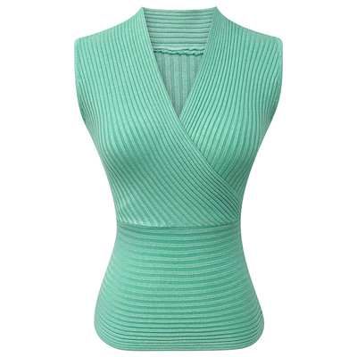 法式无袖螺纹针织修身上衣女