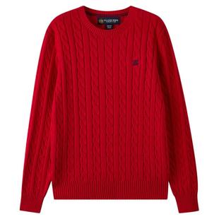 【100%棉】eland kids衣恋童装女童针织衫25秋冬新品圆领绞花毛衣