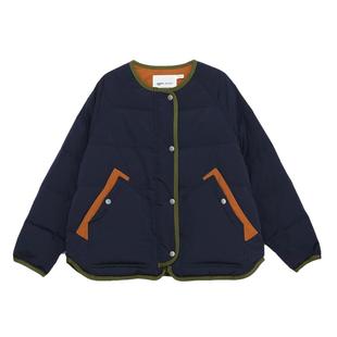 MOVEUP幻走2025冬季休闲保暖外套圆领撞色包边短款轻薄羽绒服女