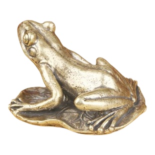 实心黄铜荷叶青蛙桌面摆件铜雕工艺品创意茶宠老铜器装饰茶玩摆件