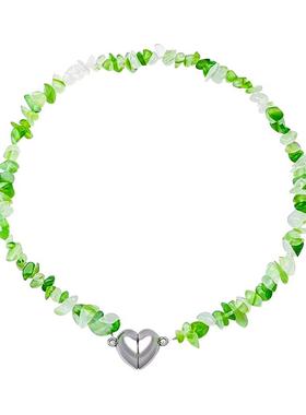 磁铁合金爱心清新绿色石头锁骨链