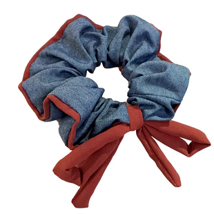 小众儿童发饰 女童撞色牛仔蓝红蝴蝶结大肠圈皮筋发饰