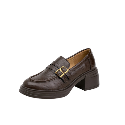 粗跟一脚蹬英伦风通勤静音小皮鞋