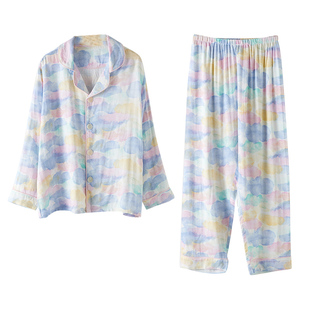 纳多果女士欧若风家居服竹纤维纱布睡衣长袖长裤居家秋季情侣薄款