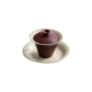 圭隐堂粉引山楂红盖碗日式粗陶侘寂风手工复古泡茶碗家用分茶器