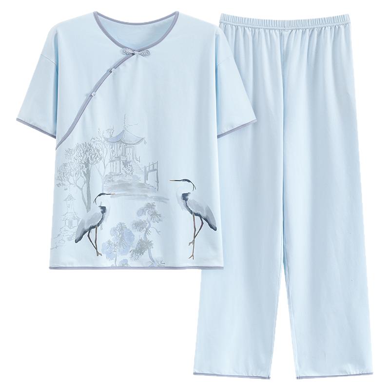 夏季女士短袖国风睡衣套装家居服