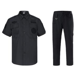 保安作训服工作服春秋套装男安保夏装秋冬装制服黑色帽子标志腰带