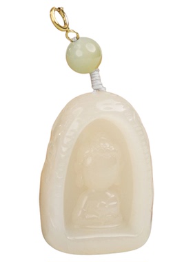 18K金和田玉藕粉无相吊坠项链女