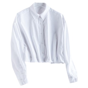 春秋女士花苞型显瘦小仙女短款衬衫衬衣逛街挺阔宽松休闲黑白外套