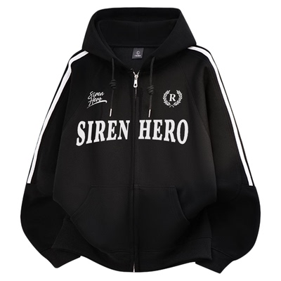 三杠条纹连帽卫衣男女宽松慵懒风