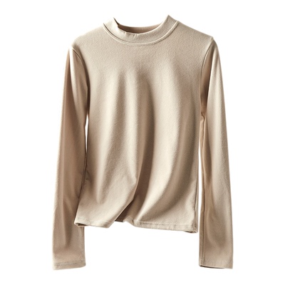 春秋冬季德绒内搭打底衫女士可外穿小圆领立领高级感正肩长袖上衣