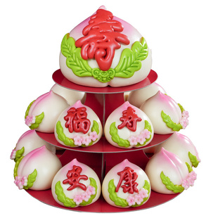 寿桃馒头生日老人过寿胶东花饽饽中式蛋糕面食多层祝寿山东花馍馍