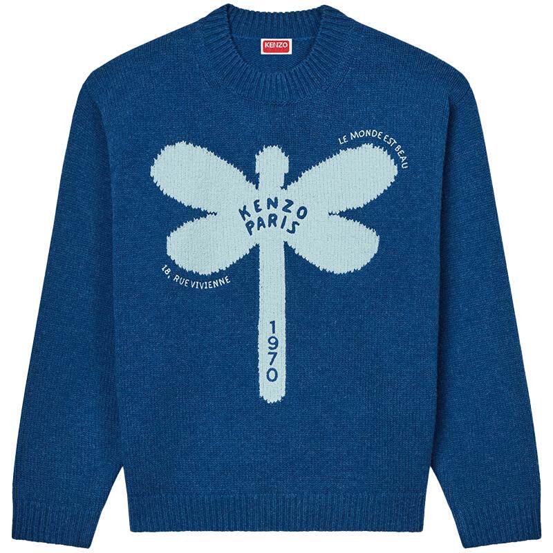 KENZO 男士蜻蜓图案刺绣休闲套头针织毛衣