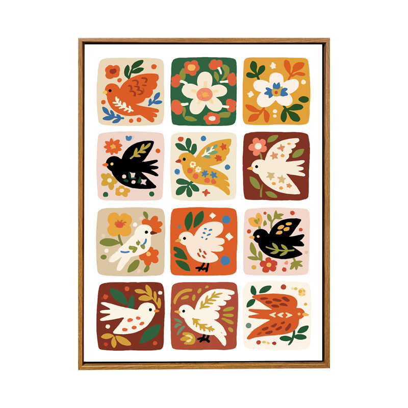 雅调花鸟拼贴diy数字油画材料包