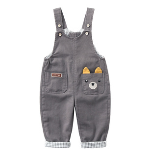 宝宝背带裤春秋纯棉双层男童春装2025新款一岁儿童女连体婴儿裤子