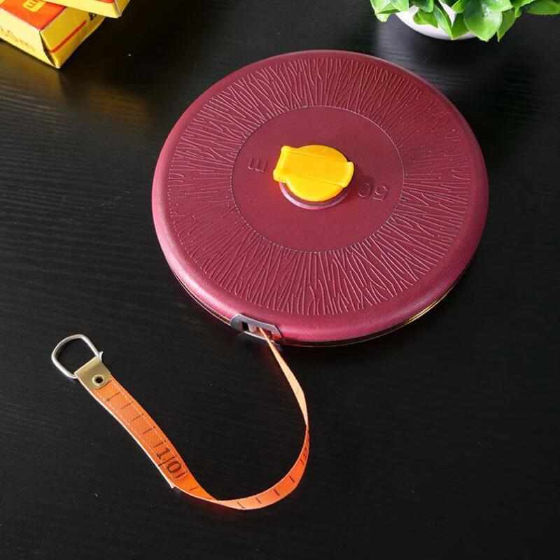 海斯迪克 测量尺皮卷尺 软尺盘尺 耐用麻布尺(50米)手柄随机