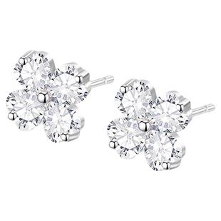 老凤祥s925银四叶草耳钉足银养耳洞耳棒纯银耳饰情人节礼物送女友