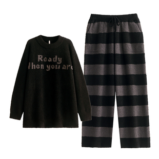 悦内半边绒睡衣男士款秋冬季加厚珊瑚绒保暖毛绒家居服男生可外穿