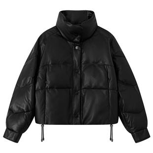 INSUN恩裳冬季立领箱型慵懒感短款羊皮鹅绒羽绒服