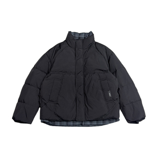 梅一天撞色格子拼接立领短款羽绒服男冬季新款90白鸭绒保暖外套潮