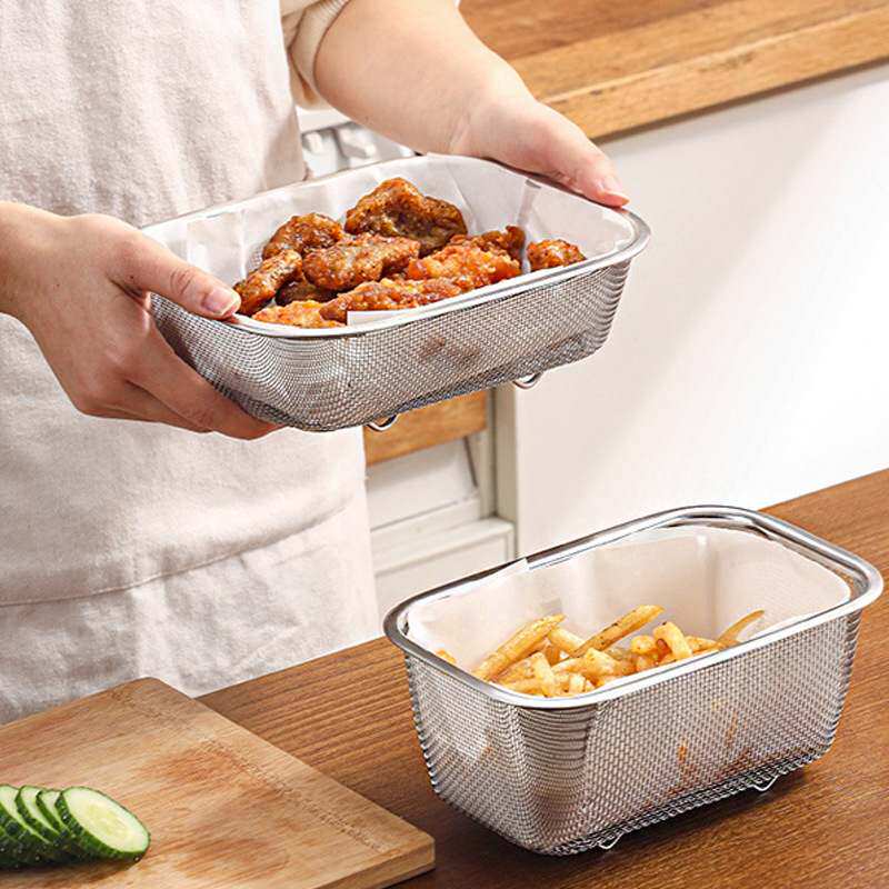 不锈钢长方形漏油网油炸沥盆沥网神器滤网筐炸隔油油篮架油方网