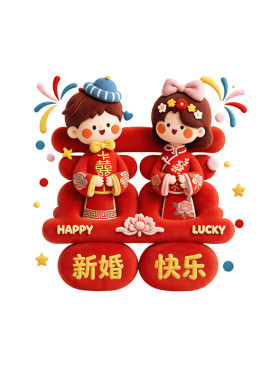 新婚双囍娃娃贴纸百年好合