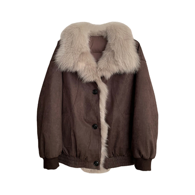 焦糖雪笺整皮狐狸毛白鹅绒派克服