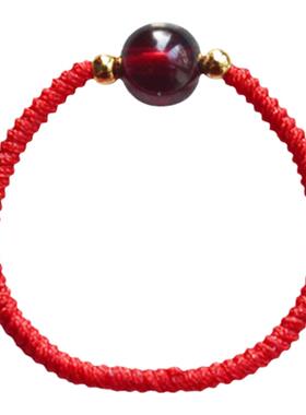 本命年红绳戒指石榴石天然国潮女