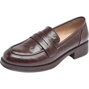 达芙妮英伦风黑色小皮鞋女春季2026新款粗中跟乐福鞋通勤工作单鞋