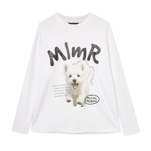 MLMR秋冬新款大龄儿童风设计鬼马童趣宠物狗长袖打底T恤上衣男女