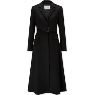 LK BENNETT黑色100%绵羊毛大衣女冬新款法式收腰单排扣腰带设计