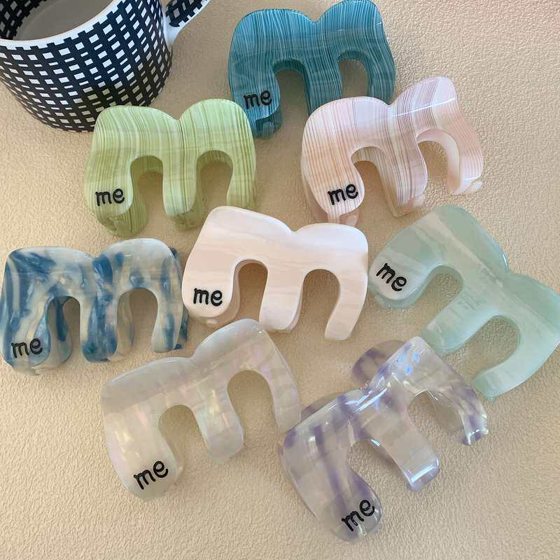 小众款字母M醋酸发量多后脑勺高级发夹夹抓盘发鲨鱼号大夹感头饰