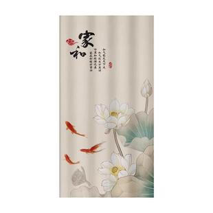 中式荷花门帘隔断帘卧室房间家用免打孔遮挡帘空调防冷气挡风布帘