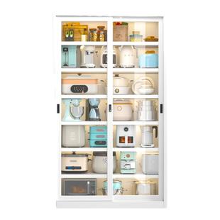 家用厨房收纳柜多层落地柜推拉门橱柜微波炉置物架多功能储物柜子