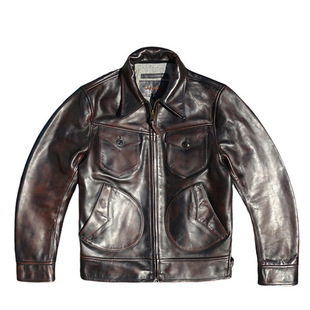 黄茶马皮！进口茶芯马皮擦色做旧真皮皮衣男门多萨四兜夹克有内衬