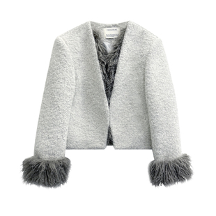 CIZZLEMORE 时尚气质可脱卸毛毛设计感袖口门襟羊毛小香风外套