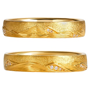超定黄金情侣对戒足金999定制镶钻手工黄金对戒新年礼物 海誓山盟