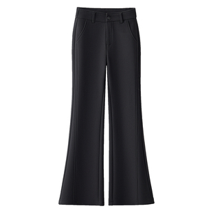 黑色超模微喇裤女2025秋冬加绒保暧高腰显瘦休闲裤修身弹力喇叭裤