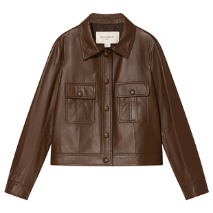 Goodland美地女装绵羊皮衣外套女短款夹克2025秋新款LC35309040