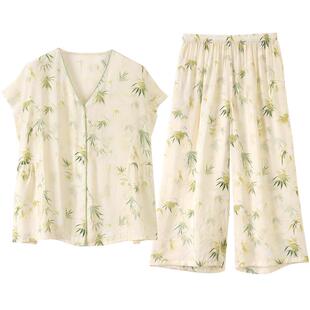 睡衣女夏季天丝棉麻短袖薄款夏天中年妈妈冰丝凉感大码夏款家居服