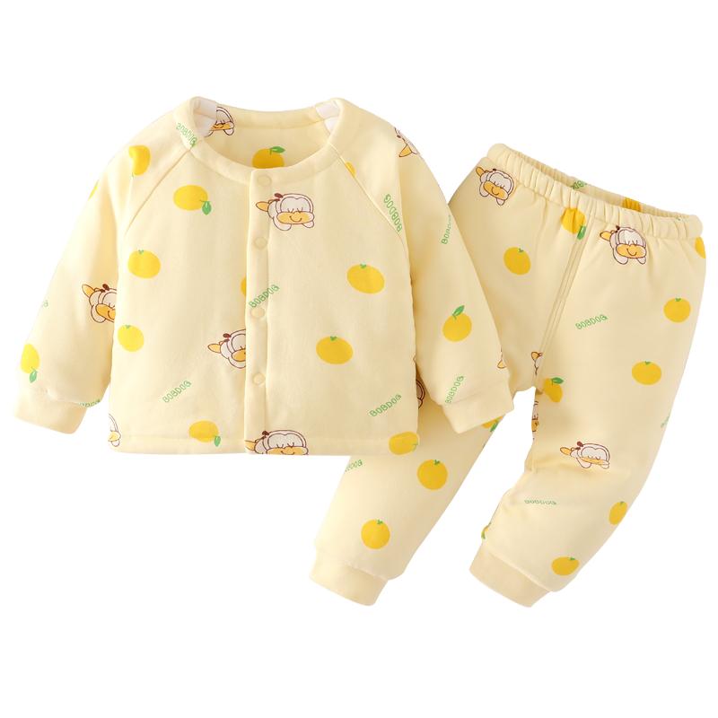 巴布豆女宝宝套装春秋冬季保暖婴幼儿加厚夹棉居家服分体衣服