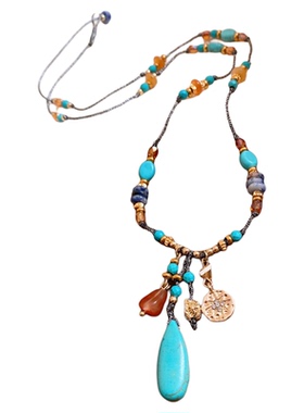 天然石串珠绿松石四芒星项链