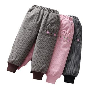 女童冬季加绒裤子儿童加厚保暖休闲长裤洋气格子宝宝外穿宽松棉裤
