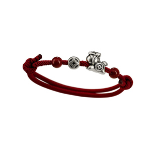 纯银999马上有钱手链国红绳转运珠福字生肖马手饰本命年男女礼物