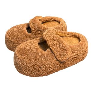 羊羔毛真皮大头松糕厚底包头半拖鞋女外穿小个子增高加绒毛毛拖鞋